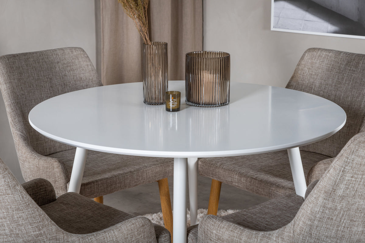 Plaza rund matgrupp Ø100 cm vit och ljusgrå med ekimitation