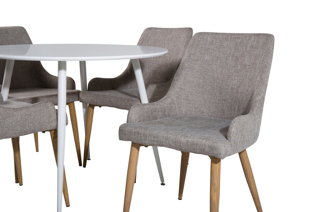 Plaza rund matgrupp Ø100 cm vit och ljusgrå med ekimitation