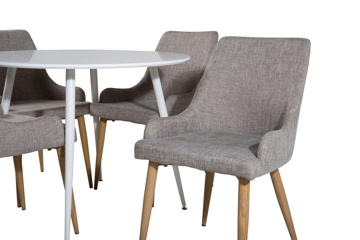 Plaza rund matgrupp Ø100 cm vit och ljusgrå med ekimitation