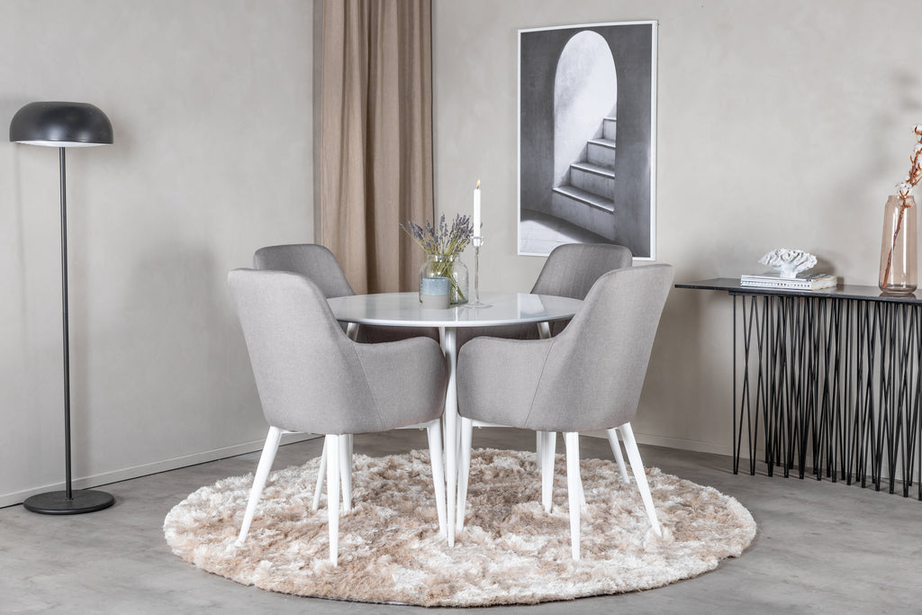 Plaza/Comfort rund matgrupp Ø100 cm vit och polargrå