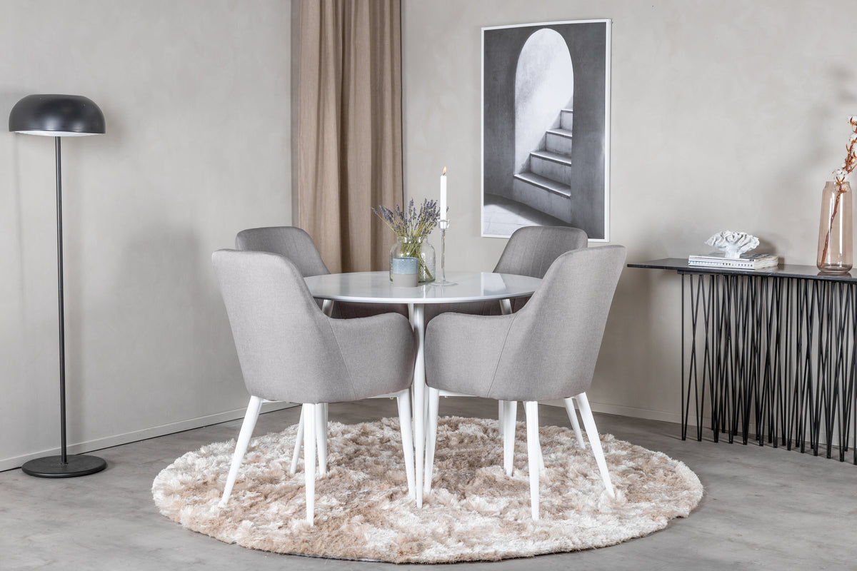 Plaza/Comfort rund matgrupp Ø100 cm vit och polargrå