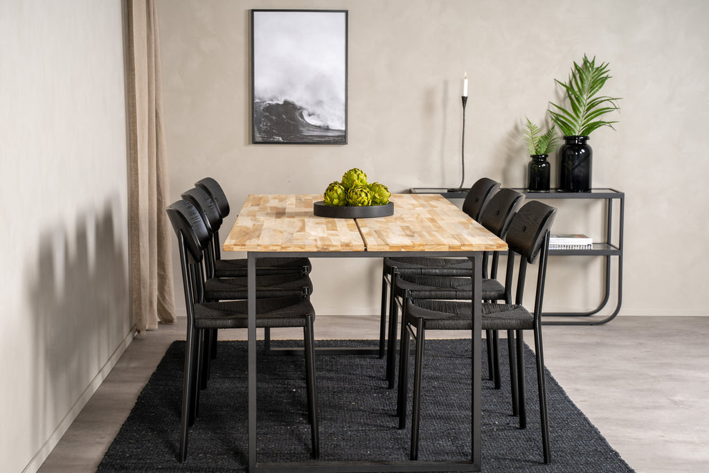 Cirebon matgrupp med Polly-stolar 200x90 cm teak och svart