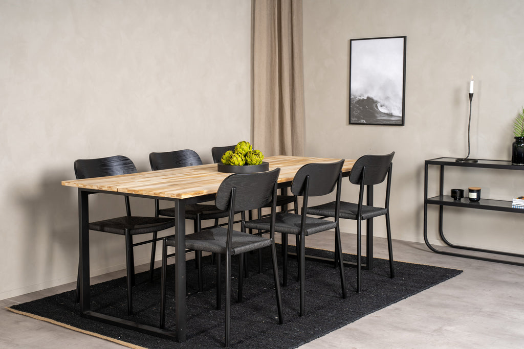Cirebon matgrupp med Polly-stolar 200x90 cm teak och svart