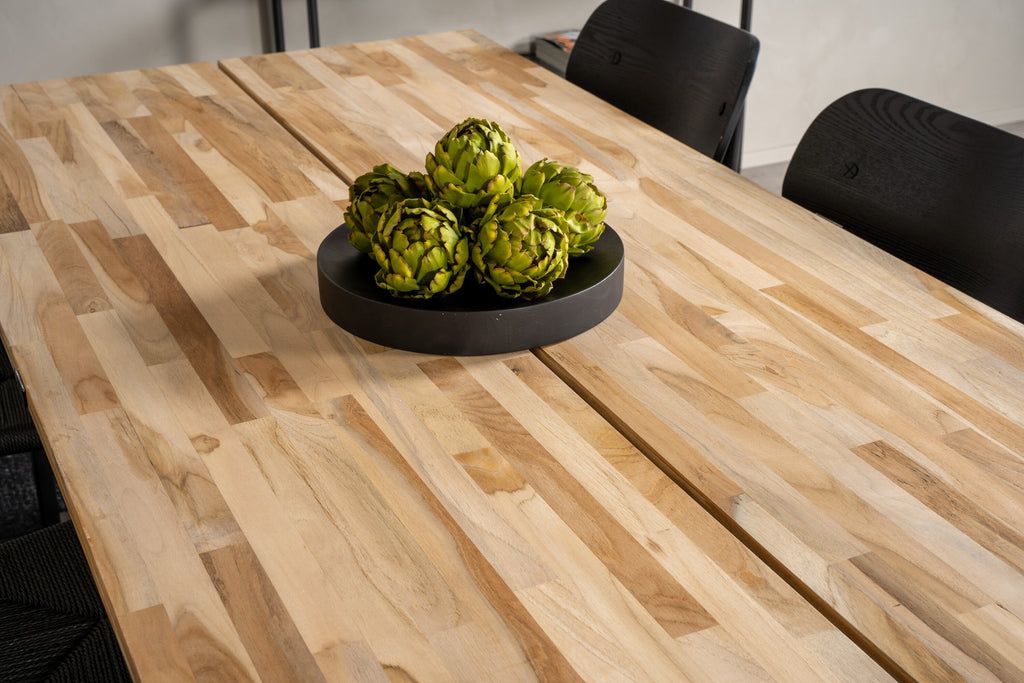 Cirebon matgrupp med Polly-stolar 200x90 cm teak och svart