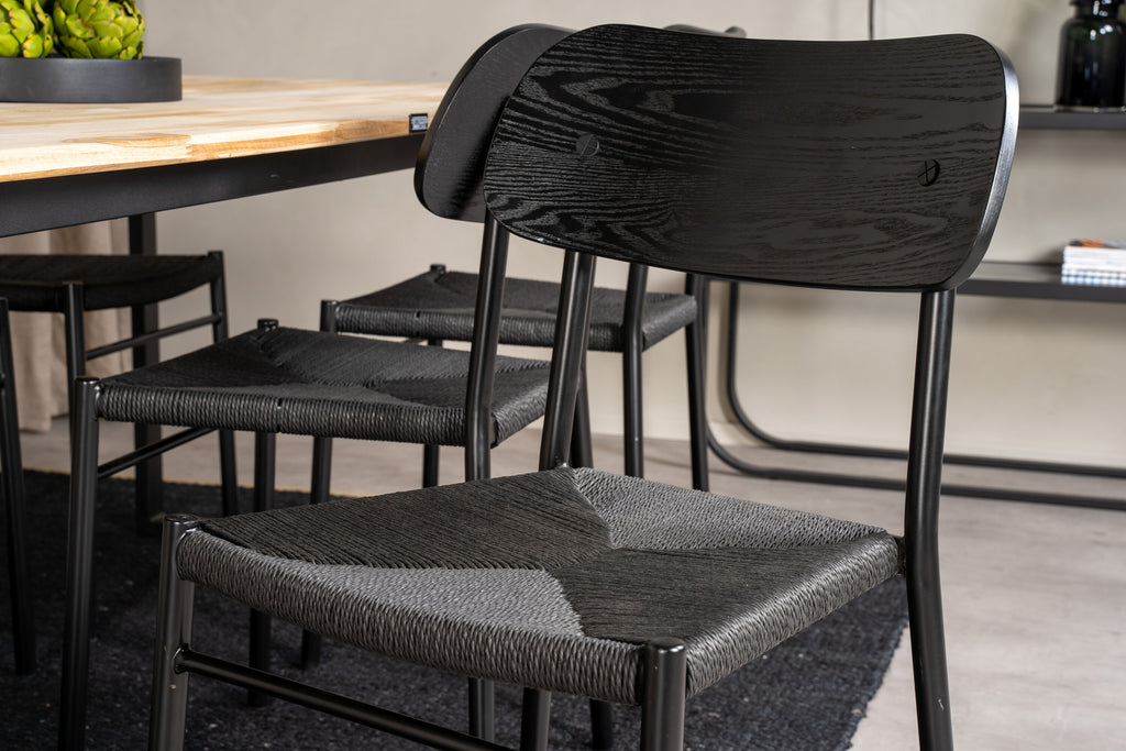 Cirebon matgrupp med Polly-stolar 200x90 cm teak och svart