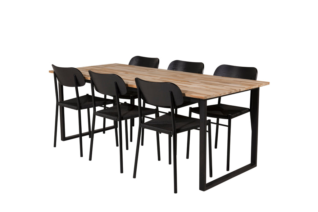 Cirebon matgrupp med Polly-stolar 200x90 cm teak och svart