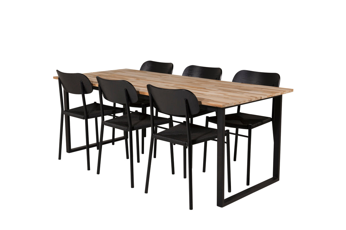 Cirebon matgrupp med Polly-stolar 200x90 cm teak och svart