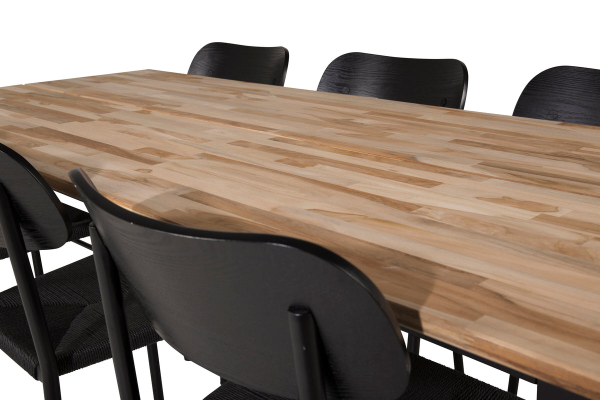 Cirebon matgrupp med Polly-stolar 200x90 cm teak och svart