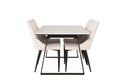 Estelle/Leone rektangulär matgrupp 140x90 cm vit marmor och beige manchester med svarta ben