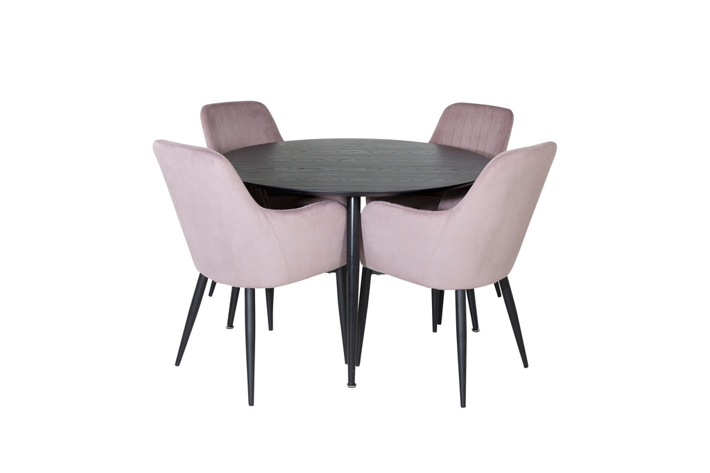 Dipp matgrupp med Comfort-stolar Ø115 cm svart faner och gammelrosa manchester