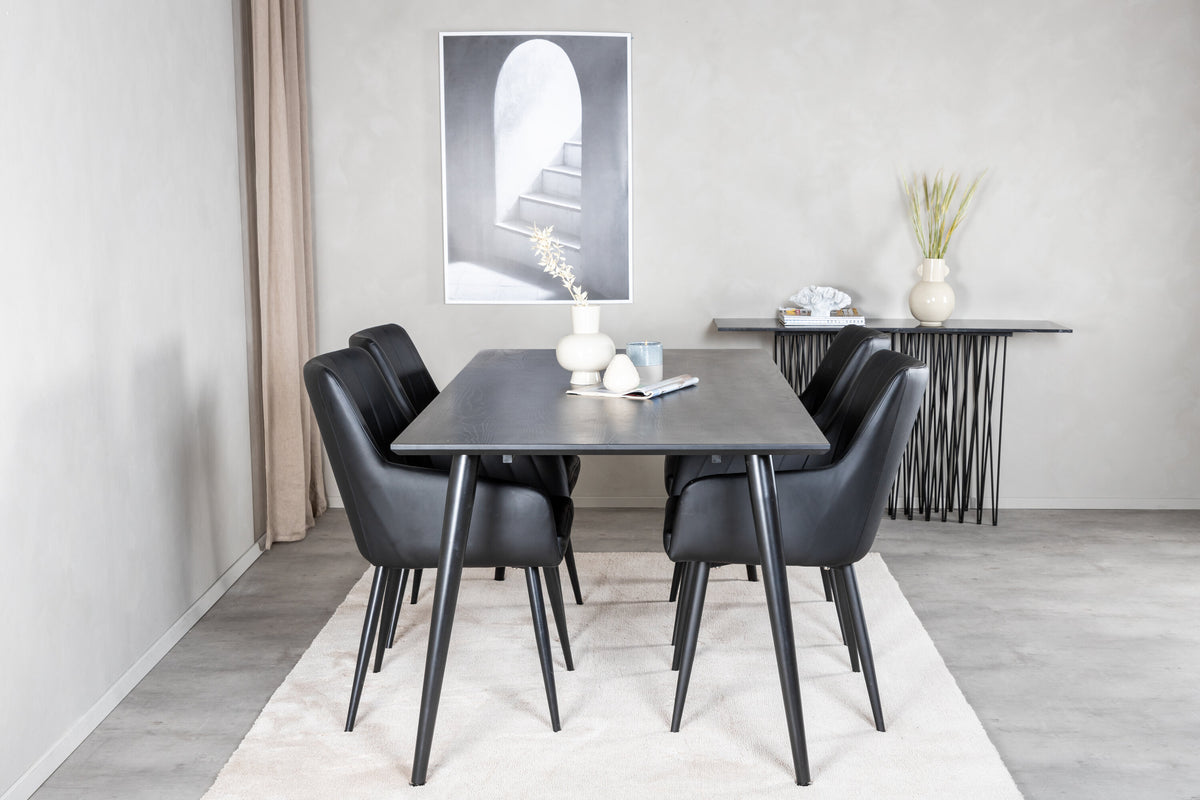 Dipp matgrupp med Comfort stolar 180x90 cm svart faner/konstläder