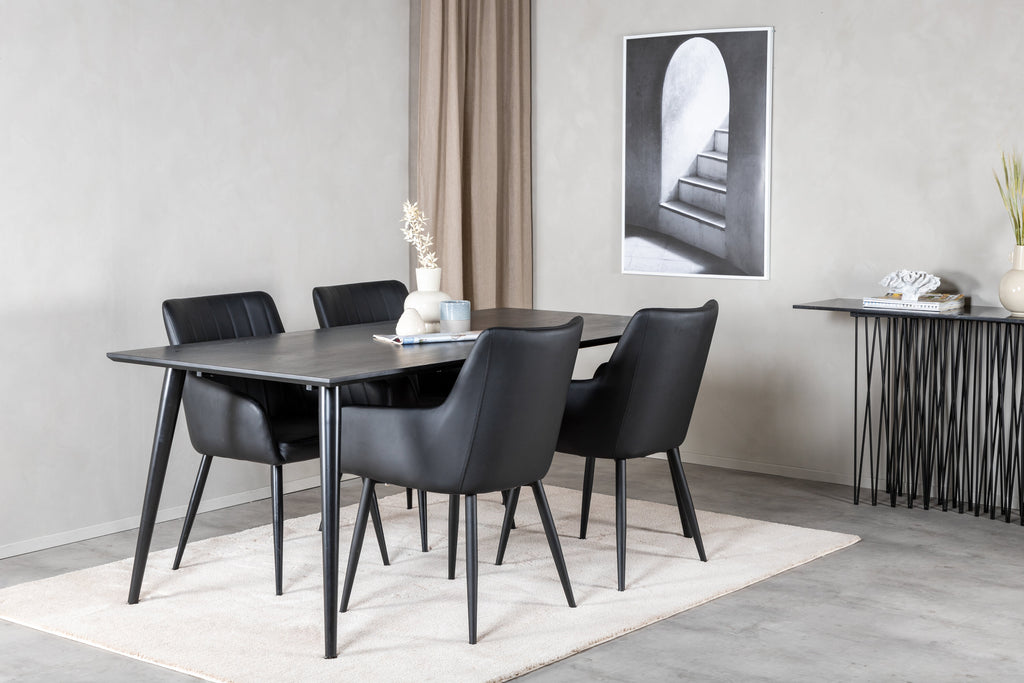 Dipp matgrupp med Comfort stolar 180x90 cm svart faner/konstläder