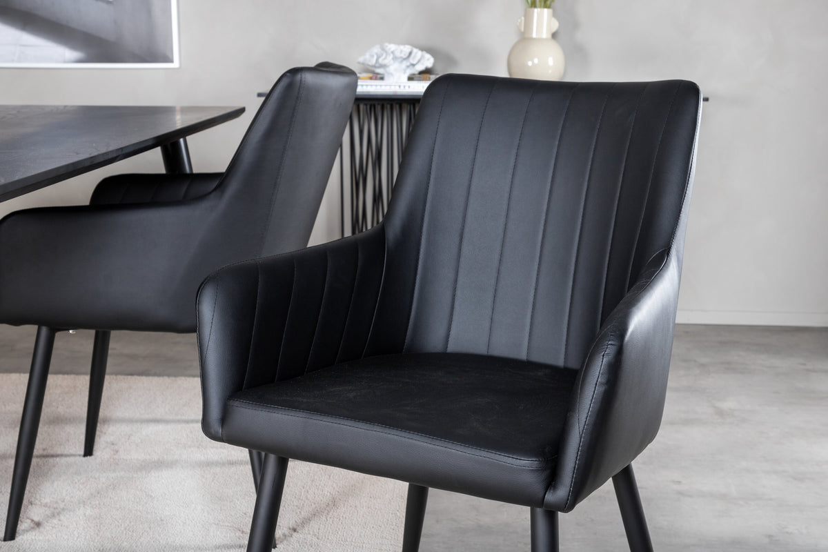 Dipp matgrupp med Comfort stolar 180x90 cm svart faner/konstläder