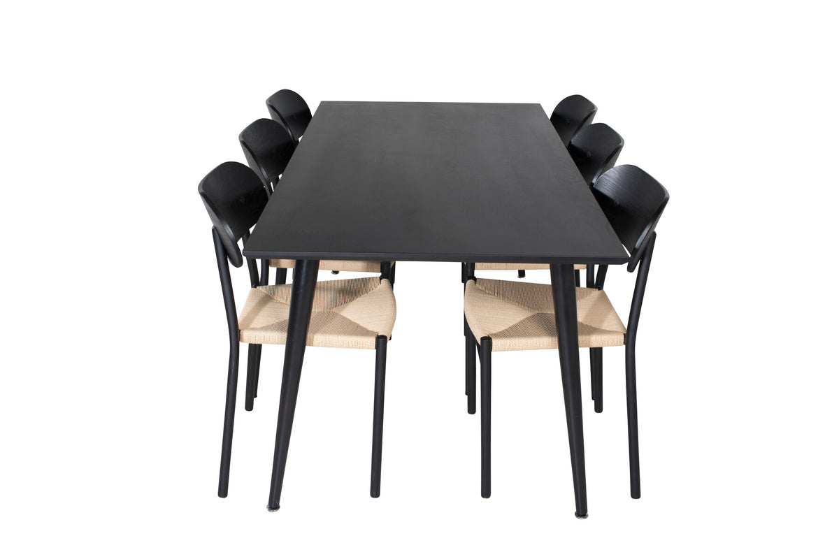 Dipp matgrupp med Polly-stolar 180x90 cm svart faner med ljusa sitsar