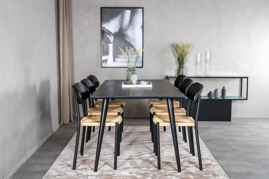Dipp matgrupp med Polly-stolar 180x90 cm svart faner med ljusa sitsar