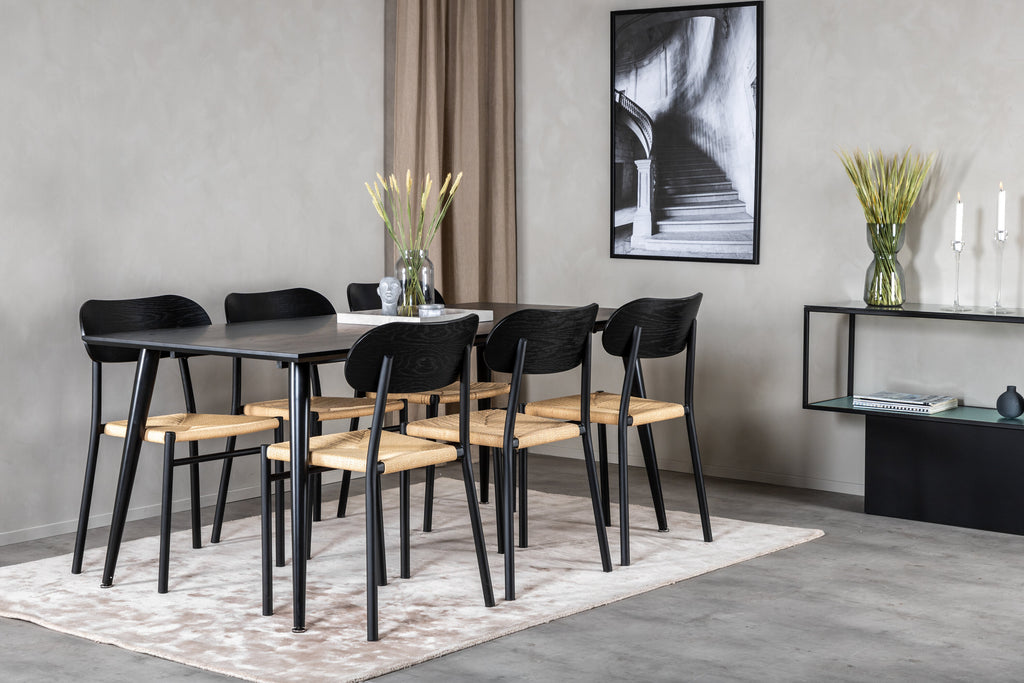 Dipp matgrupp med Polly-stolar 180x90 cm svart faner med ljusa sitsar
