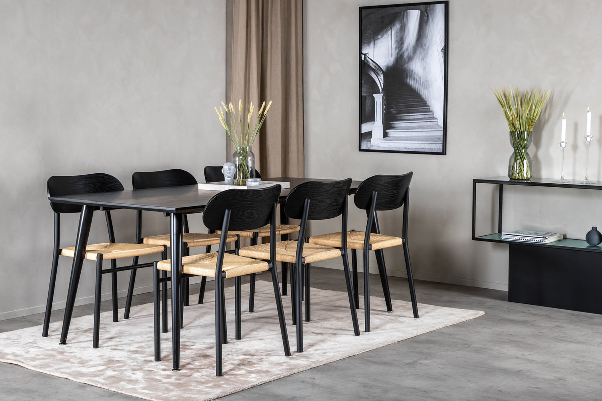 Dipp matgrupp med Polly-stolar 180x90 cm svart faner med ljusa sitsar