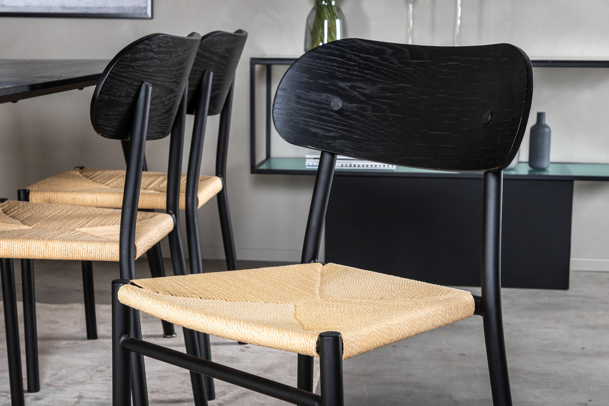 Dipp matgrupp med Polly-stolar 180x90 cm svart faner med ljusa sitsar