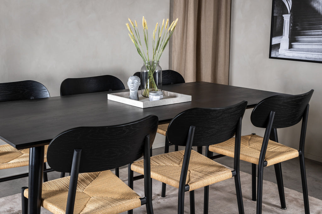 Dipp matgrupp med Polly-stolar 180x90 cm svart faner med ljusa sitsar