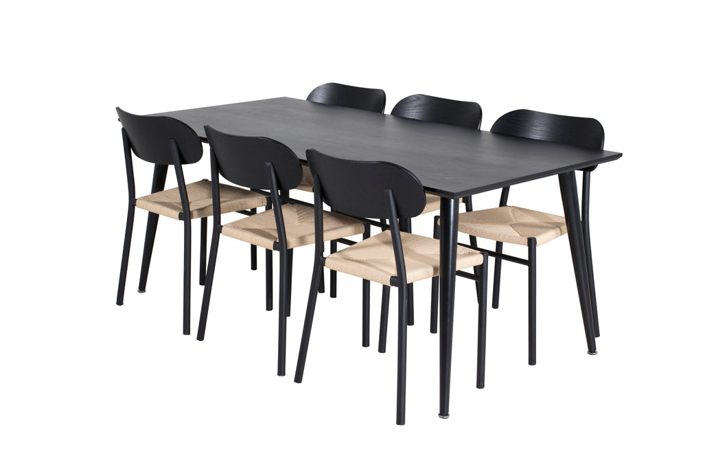 Dipp matgrupp med Polly-stolar 180x90 cm svart faner med ljusa sitsar