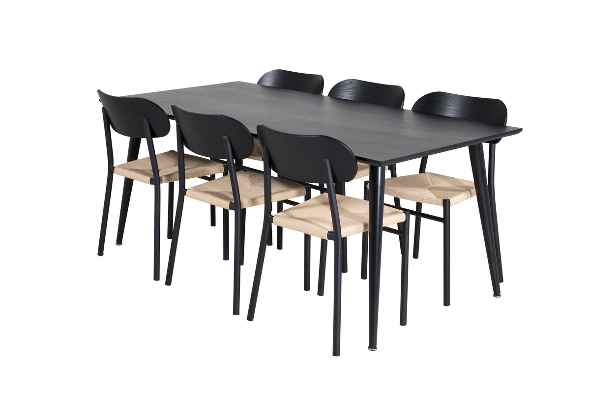Dipp matgrupp med Polly-stolar 180x90 cm svart faner med ljusa sitsar