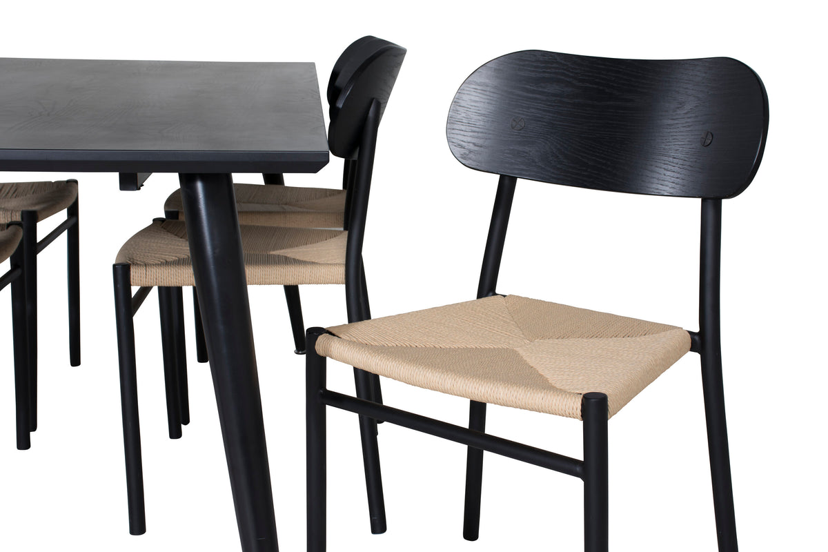 Dipp matgrupp med Polly-stolar 180x90 cm svart faner med ljusa sitsar