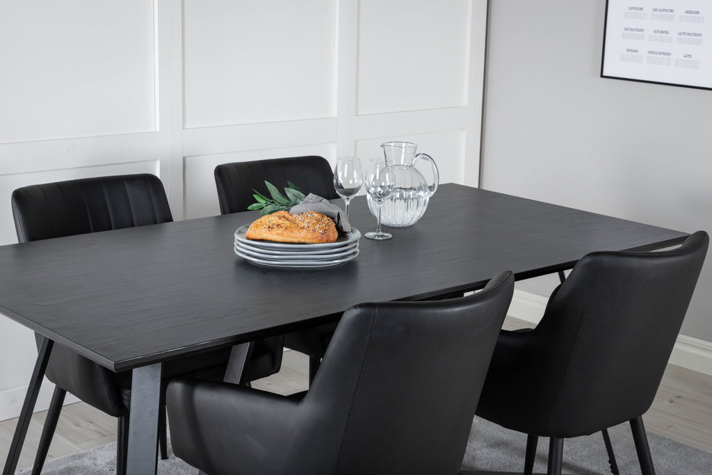 Marina matgrupp med 4 Comfort stolar svart