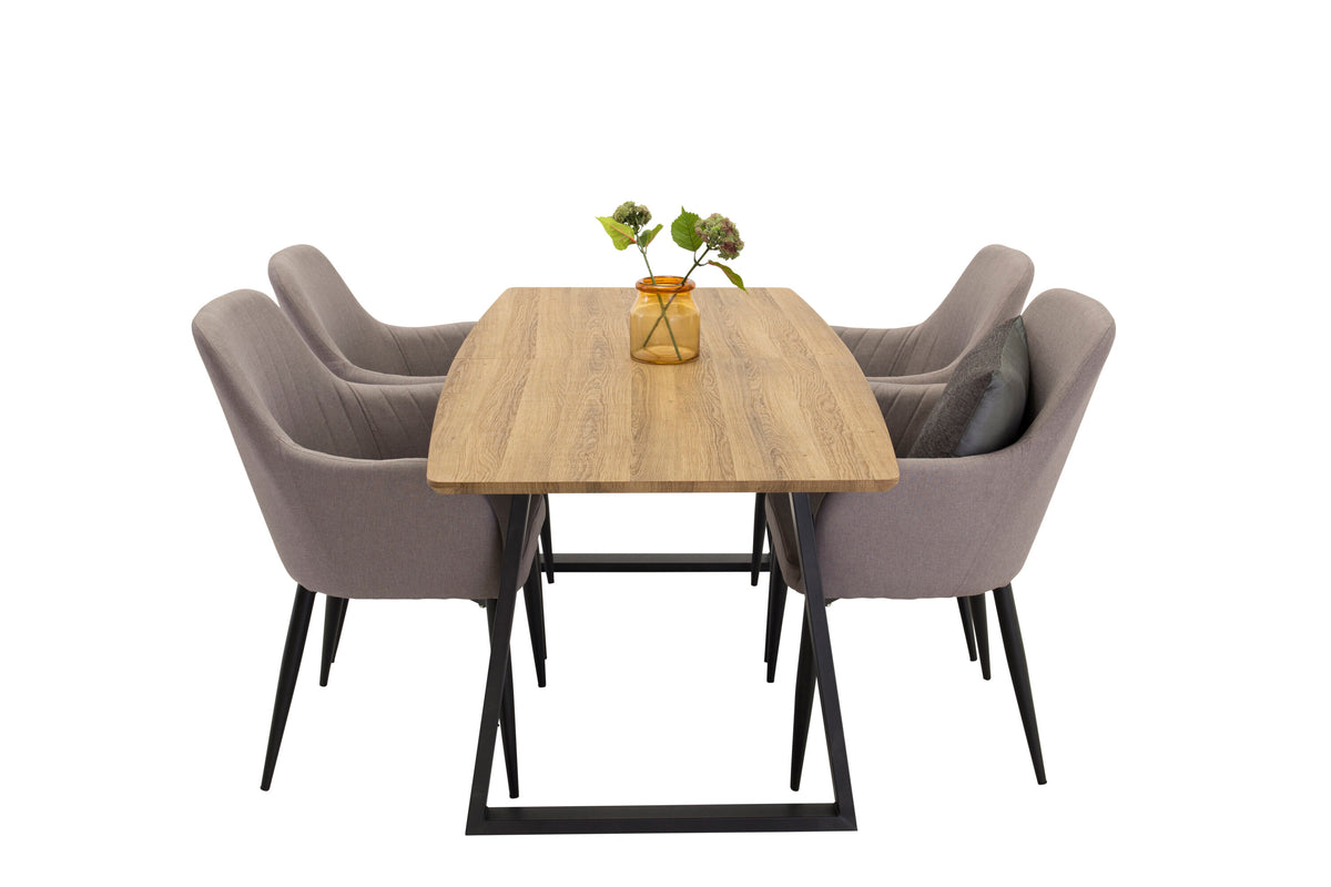 Inca rektangulär matgrupp med Comfort-stolar 160/200x85x75 cm ekutförande/svart/grå