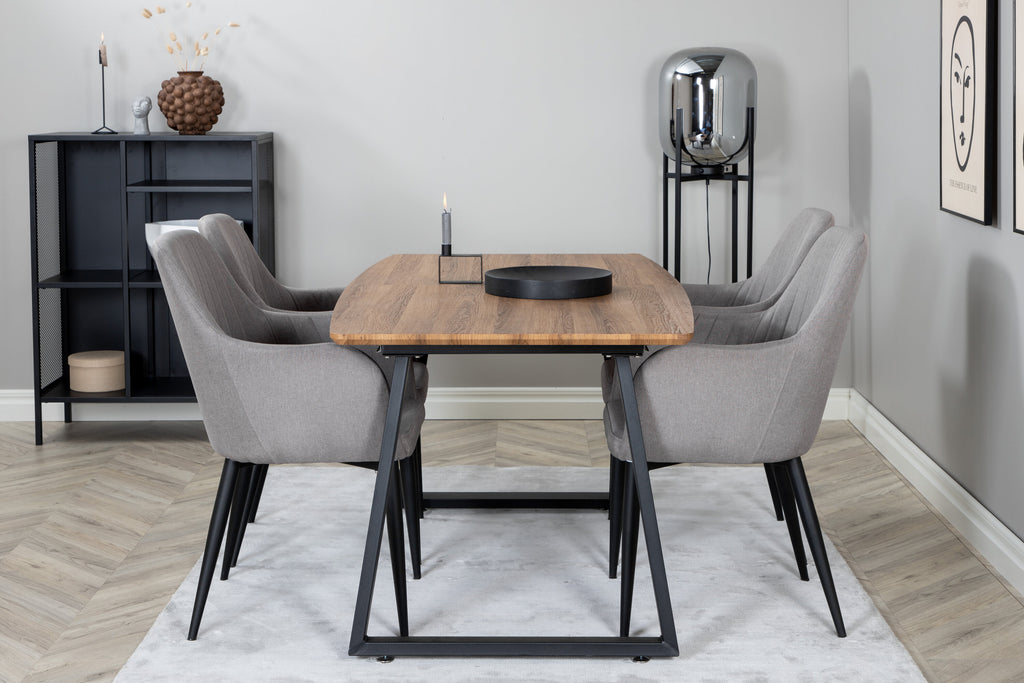 Inca rektangulär matgrupp med Comfort-stolar 160/200x85x75 cm ekutförande/svart/grå