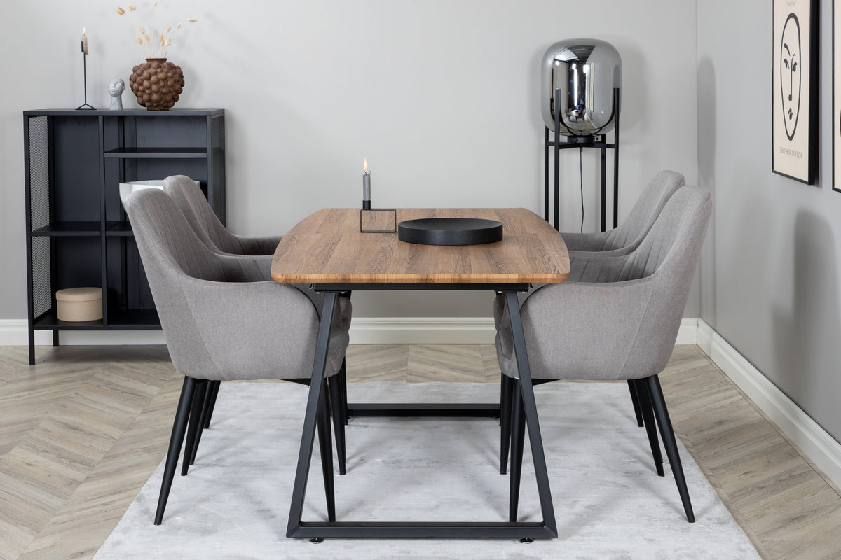 Inca rektangulär matgrupp med Comfort-stolar 160/200x85x75 cm ekutförande/svart/grå