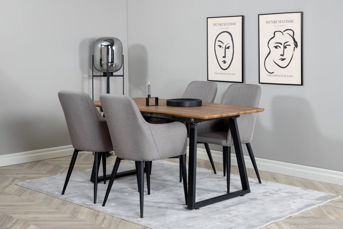 Inca rektangulär matgrupp med Comfort-stolar 160/200x85x75 cm ekutförande/svart/grå