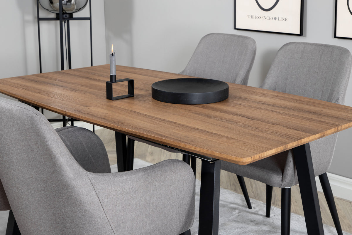 Inca rektangulär matgrupp med Comfort-stolar 160/200x85x75 cm ekutförande/svart/grå