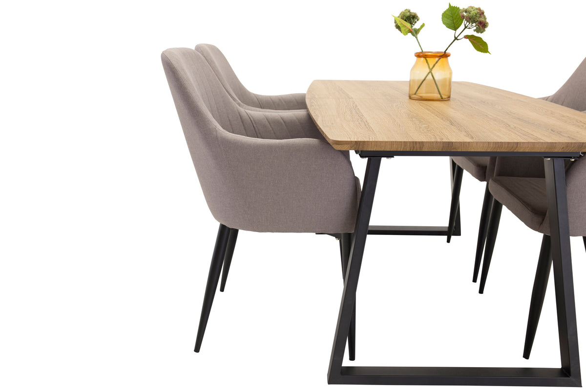 Inca rektangulär matgrupp med Comfort-stolar 160/200x85x75 cm ekutförande/svart/grå