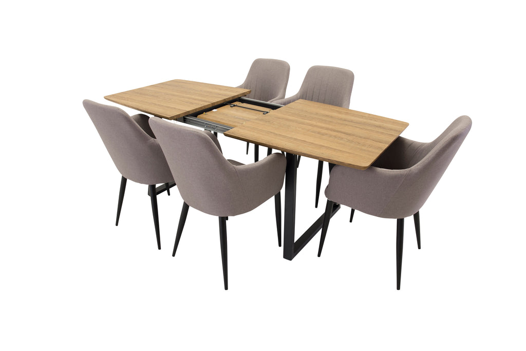 Inca rektangulär matgrupp med Comfort-stolar 160/200x85x75 cm ekutförande/svart/grå