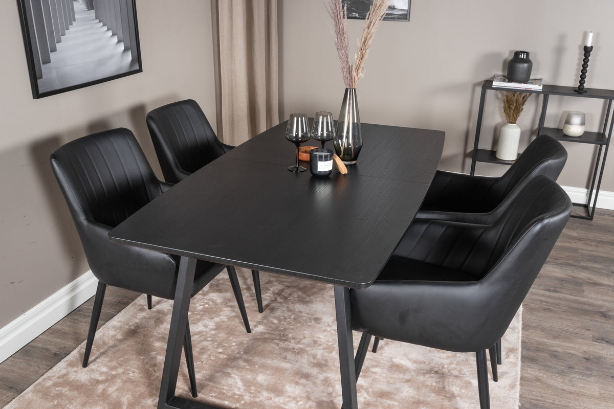 Inca/Comfort rektangulär matgrupp med utdragbart bord svart