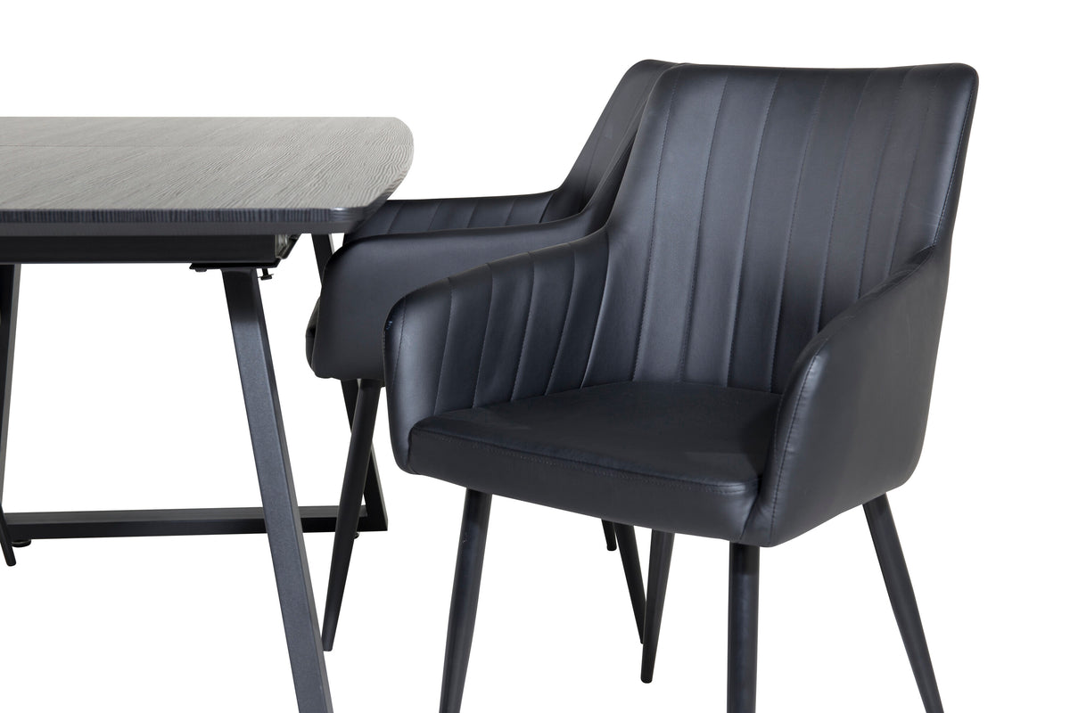 Inca/Comfort rektangulär matgrupp med utdragbart bord svart