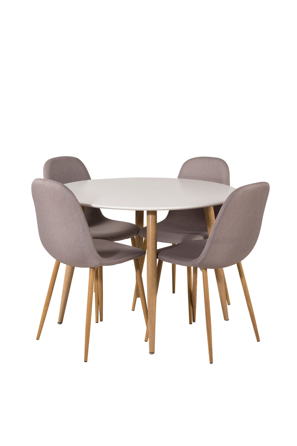Plaza matgrupp med Polar-stolar Ø100 cm, höjd 75 cm, ekutseende, vit och grå