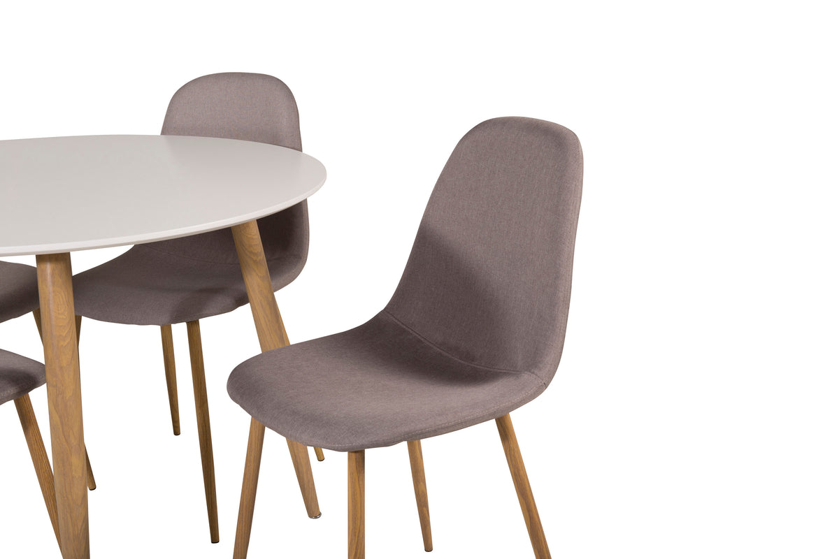 Plaza matgrupp med Polar-stolar Ø100 cm, höjd 75 cm, ekutseende, vit och grå