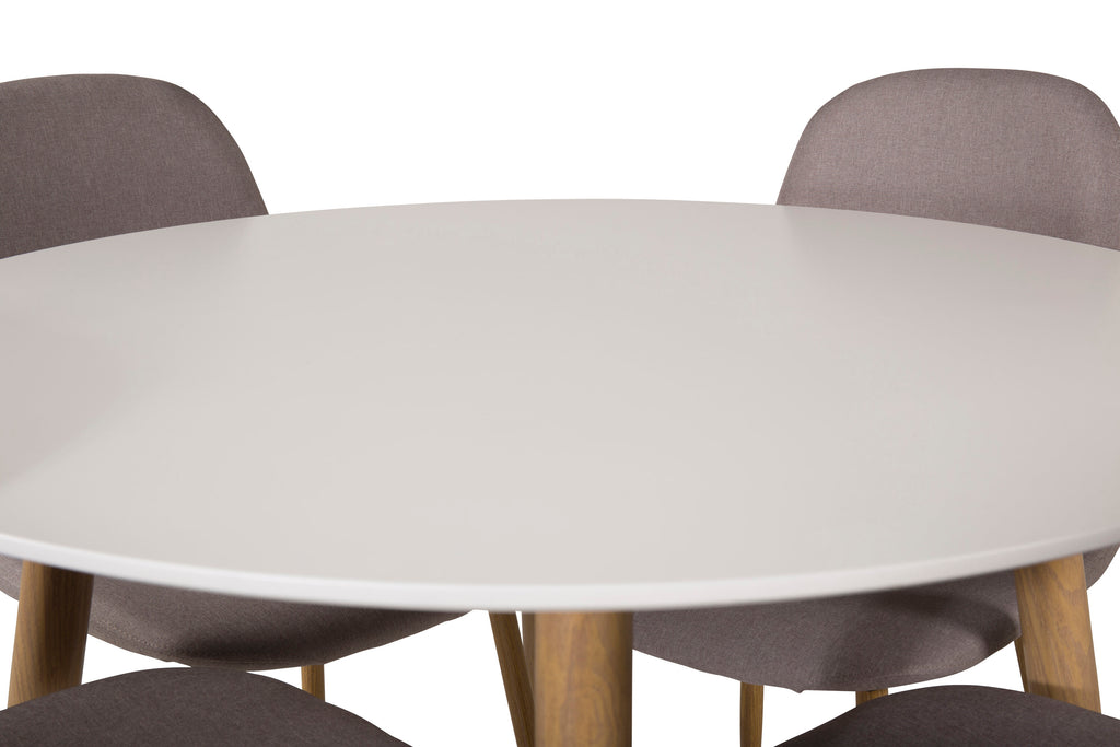 Plaza matgrupp med Polar-stolar Ø100 cm, höjd 75 cm, ekutseende, vit och grå