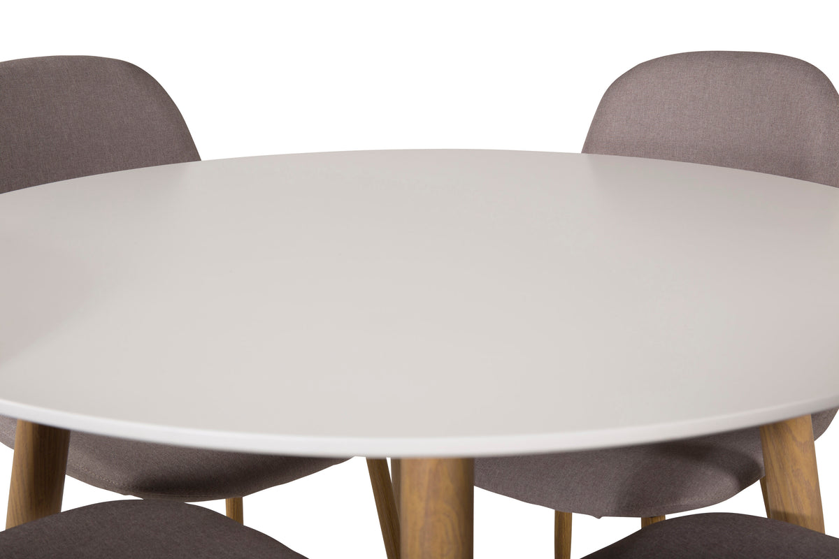 Plaza matgrupp med Polar-stolar Ø100 cm, höjd 75 cm, ekutseende, vit och grå