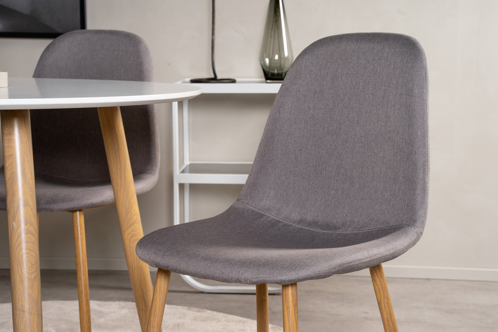 Plaza matgrupp med Polar-stolar Ø100 cm, höjd 75 cm, ekutseende, vit och grå