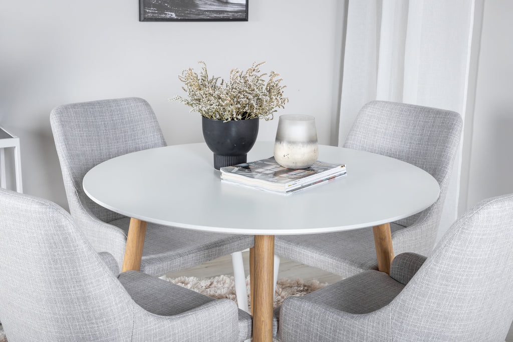 Plaza rund matgrupp med Plaza stolar Ø100 cm höjd 75 cm ekimitation/vit/ljusgrå