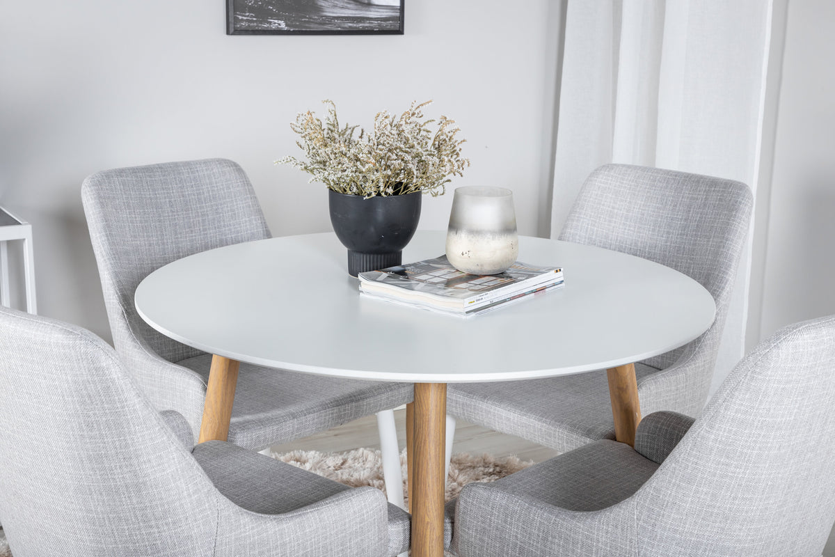 Plaza rund matgrupp med Plaza stolar Ø100 cm höjd 75 cm ekimitation/vit/ljusgrå