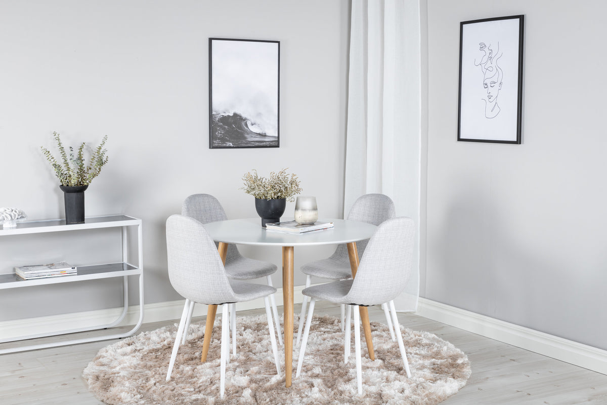 Plaza rund matgrupp med Polar stolar Ø100 cm höjd 75 cm ekimitation/vit/ljusgrå