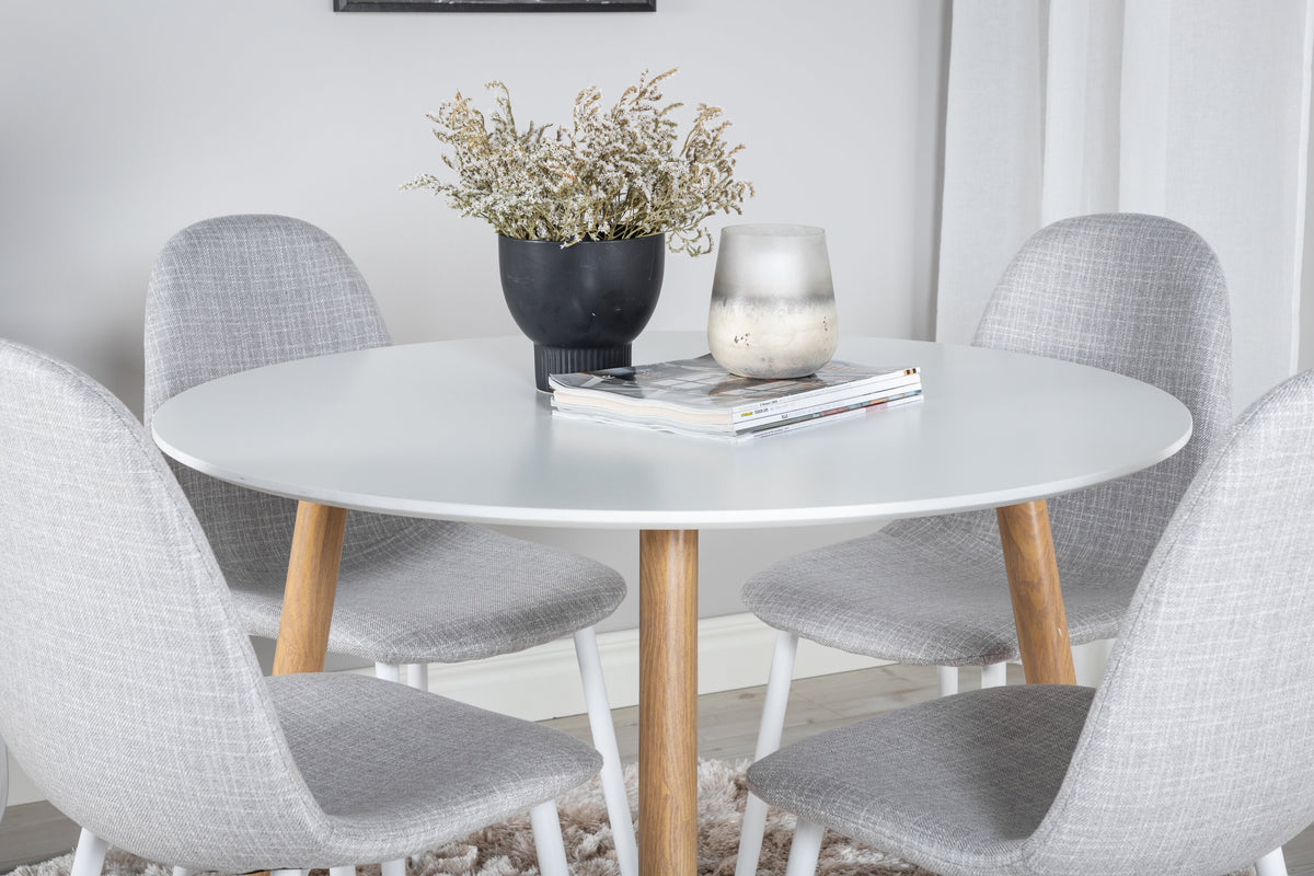 Plaza rund matgrupp med Polar stolar Ø100 cm höjd 75 cm ekimitation/vit/ljusgrå