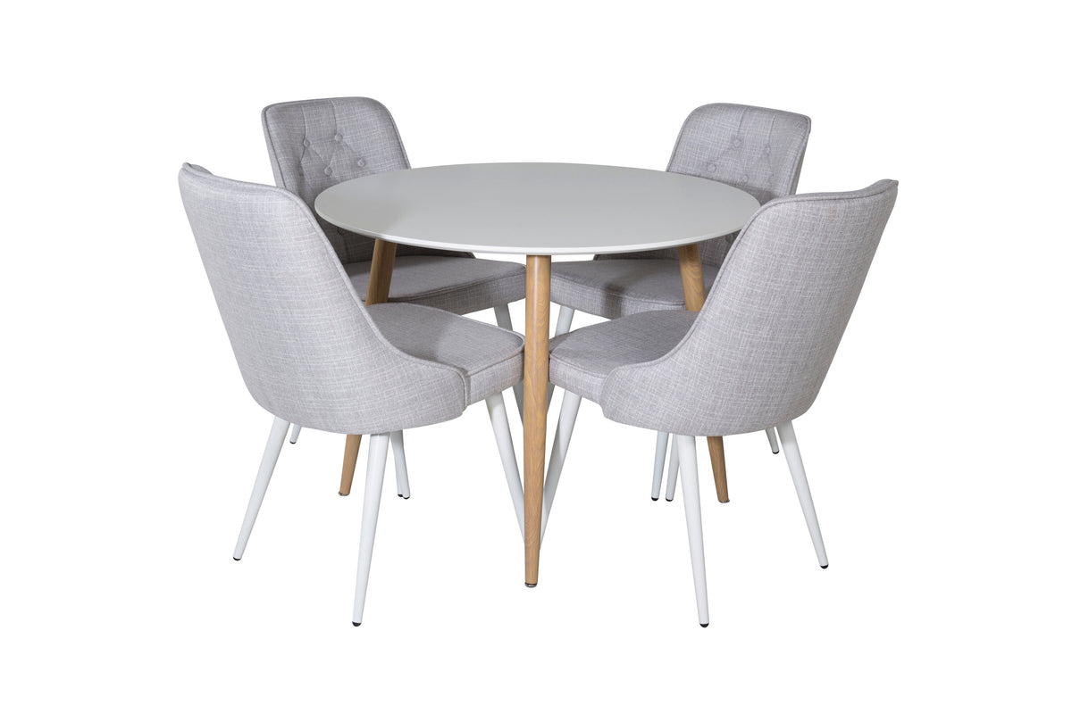 Plaza matgrupp med Velvet Deluxe-stolar Ø100 cm höjd 75 cm ekimitation, vit och ljusgrå