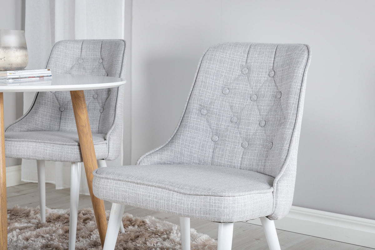 Plaza matgrupp med Velvet Deluxe-stolar Ø100 cm höjd 75 cm ekimitation, vit och ljusgrå
