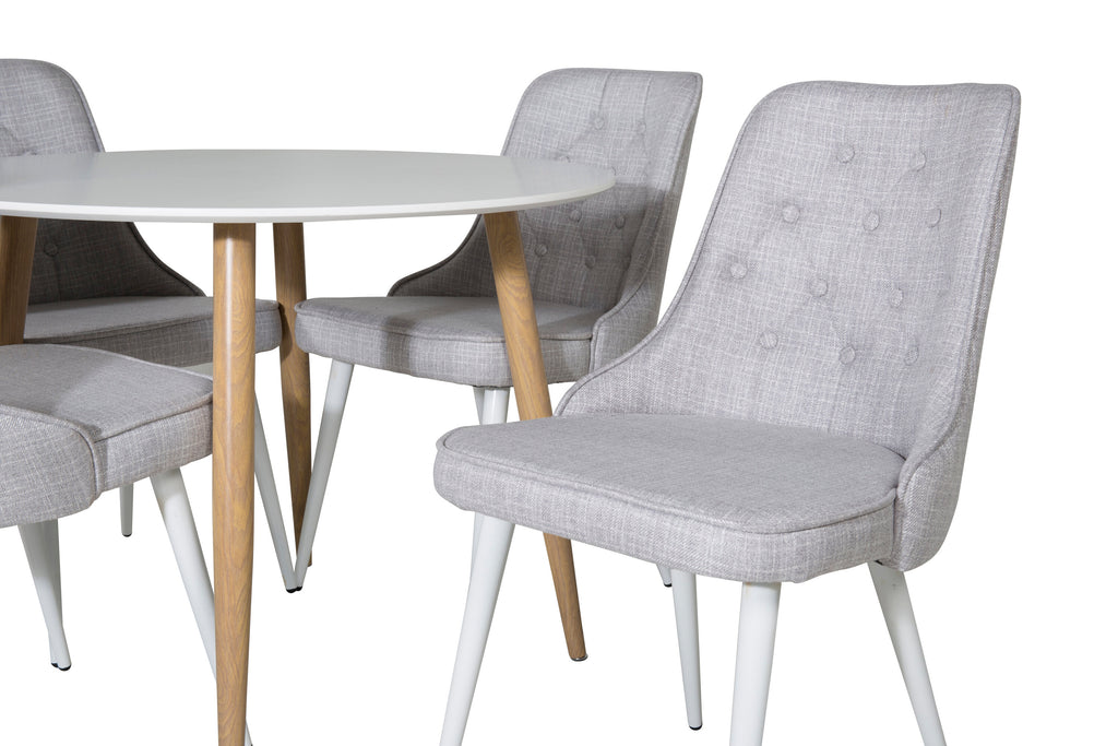 Plaza matgrupp med Velvet Deluxe-stolar Ø100 cm höjd 75 cm ekimitation, vit och ljusgrå