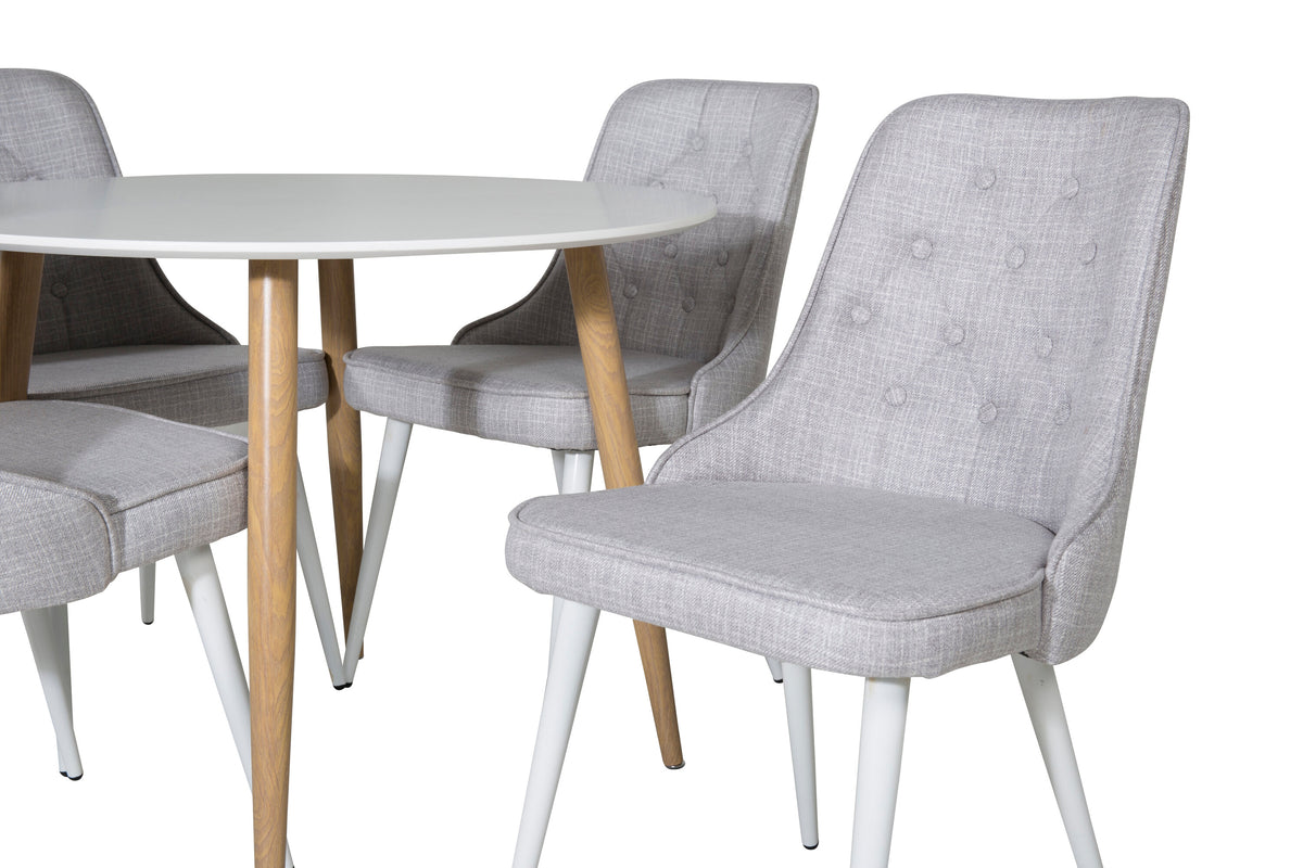 Plaza matgrupp med Velvet Deluxe-stolar Ø100 cm höjd 75 cm ekimitation, vit och ljusgrå