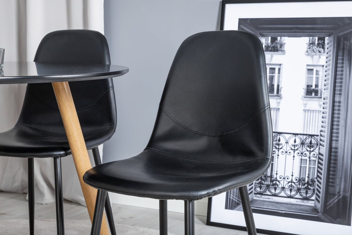 Plaza rund matgrupp med 4 Polar-stolar Ø100 cm, höjd 75 cm, ekimitation/svart konstläder